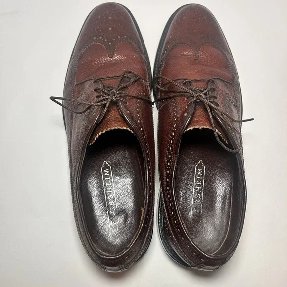 Vintage Florsheim Longwing 76638 Brogue Oxford Pebbled Red Brown Leather Men 9D Vintage Florsheim Longwing 76638 Brogue Oxford Pebbled Red  main image 2